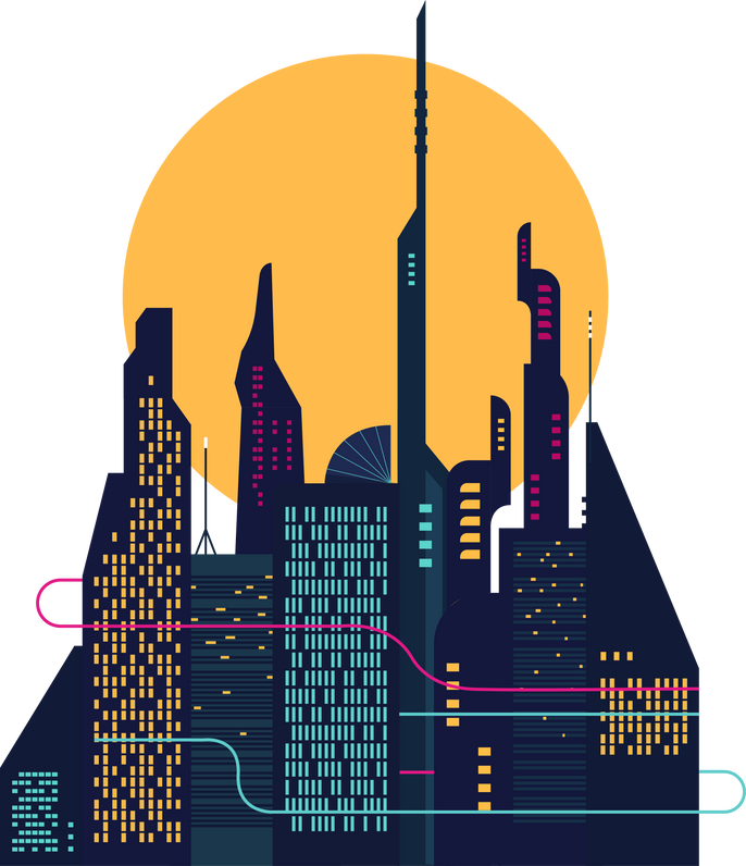 Urban landscape of future city with modern buildings.